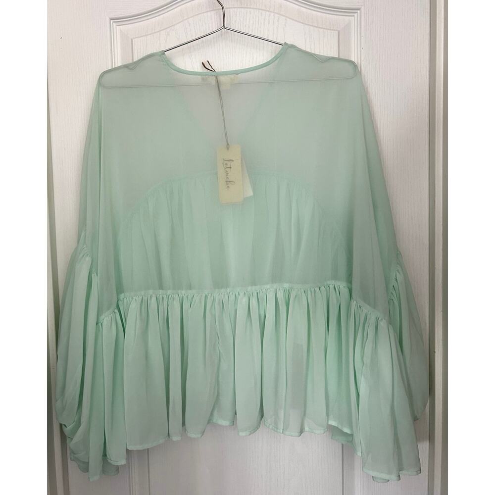Anthropologie Mint Green Ruffle Crop Blouse - Picture 10 of 13